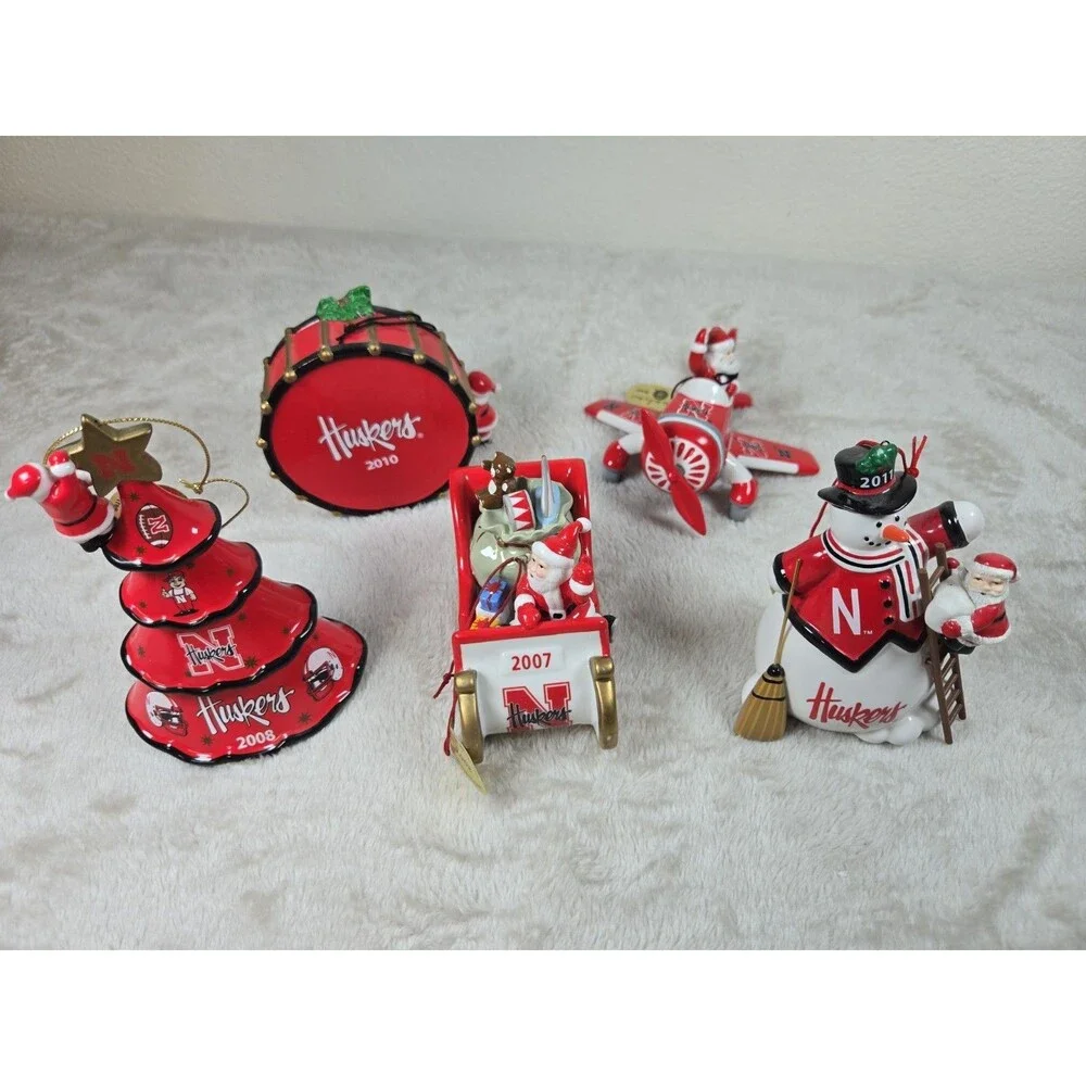 5 Danbury Mint Christmas Ornaments Nebraska Cornhuskers 2005 2007 2008 2010 2011